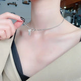 925 Silver Olive Chain Circle Letter Rectangle Necklace