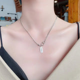 925 Silver Olive Chain Circle Letter Rectangle Necklace
