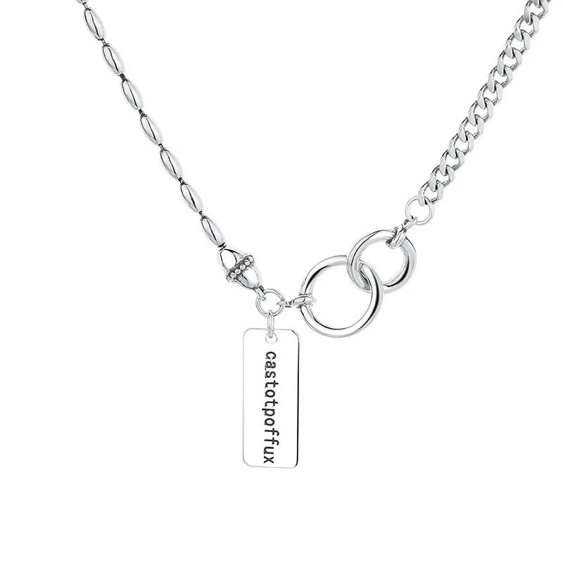 925 Silver Olive Chain Circle Letter Rectangle Necklace