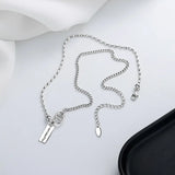 925 Silver Olive Chain Circle Letter Rectangle Necklace