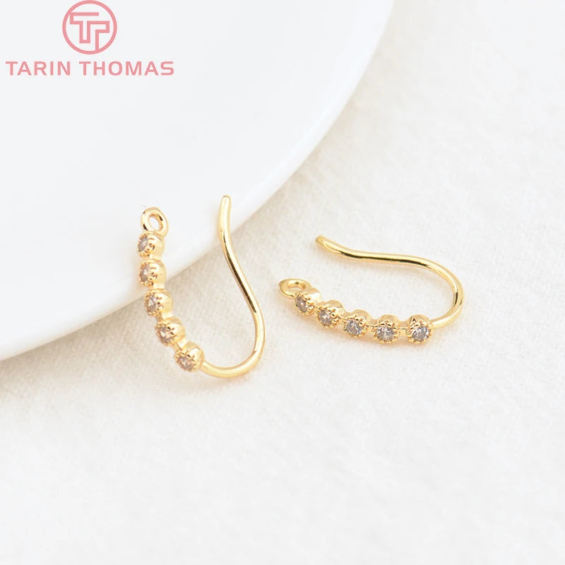 6PCS 15MM 24K Brass Zircon Earrings Hooks Jewelry Findings DIY Accessories