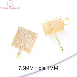 10PCS 7.5MM 24K Brass Square Stud Earrings DIY Jewelry Findings