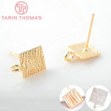 10PCS 7.5MM 24K Brass Square Stud Earrings DIY Jewelry Findings