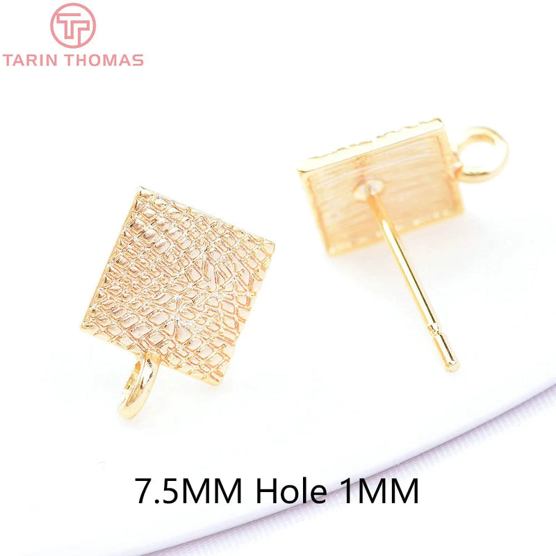 10PCS 7.5MM 24K Brass Square Stud Earrings DIY Jewelry Findings