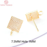 10PCS 7.5MM 24K Brass Square Stud Earrings DIY Jewelry Findings