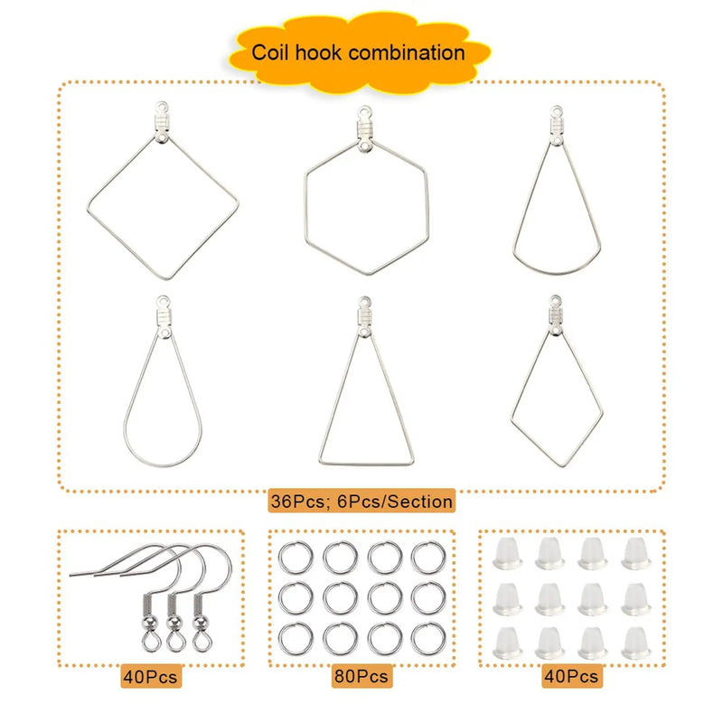 196pc Earring Making Kit Silver Beading Hoop Jump Rings Jewelry Component