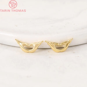 6PCS 14.5x7MM Hole 1MM 24K Brass Palm Love Charms Pendants