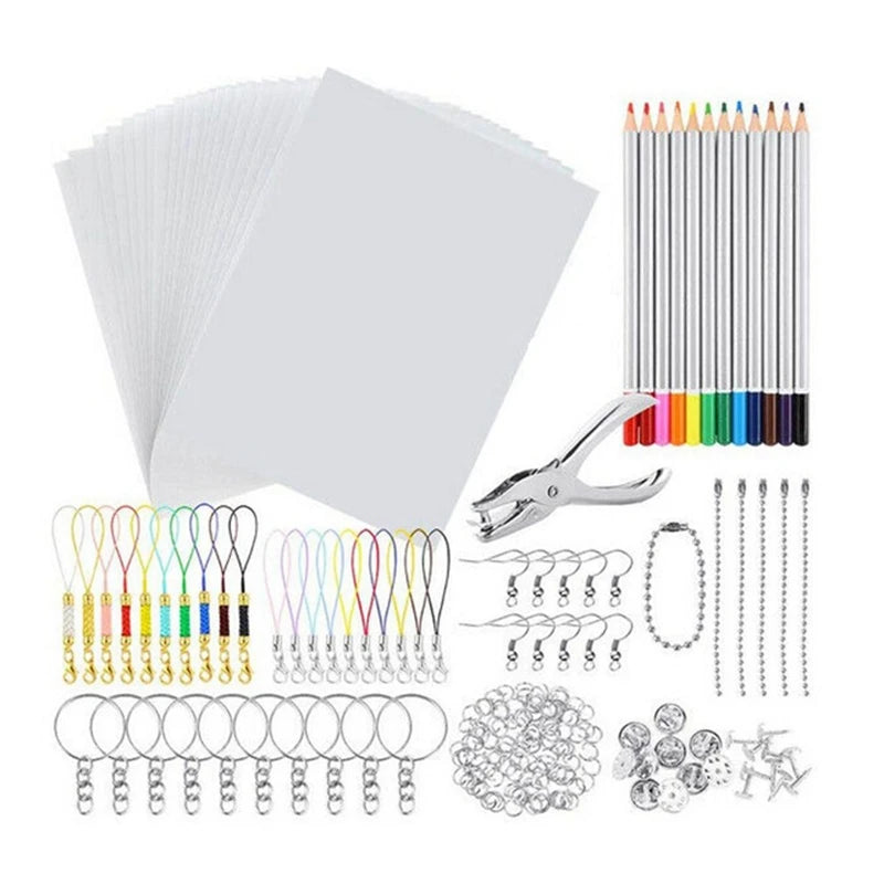 198 PCS Shrinky Art Paper Kit w/ Hole Punch Keychains & Pencils