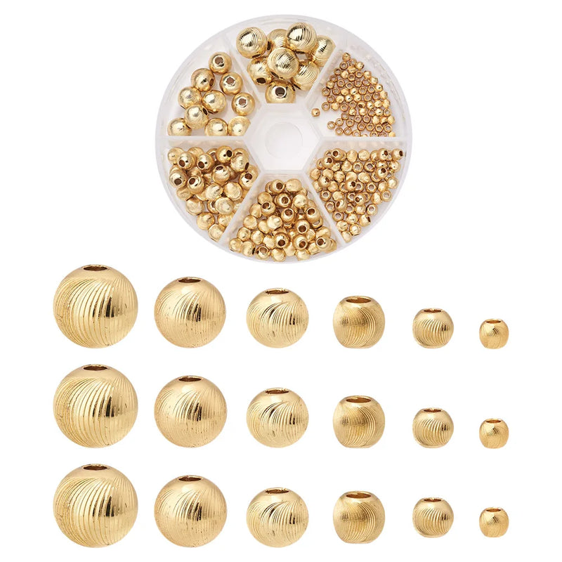 198Pcs Brass Beads Textured Round Spacer Beads Jewelry Making DIY
