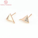 4PCS 7.5MM 24K Brass Zircon Triangle Stud Earrings
