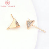 4PCS 7.5MM 24K Brass Zircon Triangle Stud Earrings
