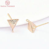 4PCS 7.5MM 24K Brass Zircon Triangle Stud Earrings