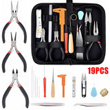 19Pcs Jewelry Making Repair Tool Kit Plier Needles Tweezers Caliper Awl Scissors