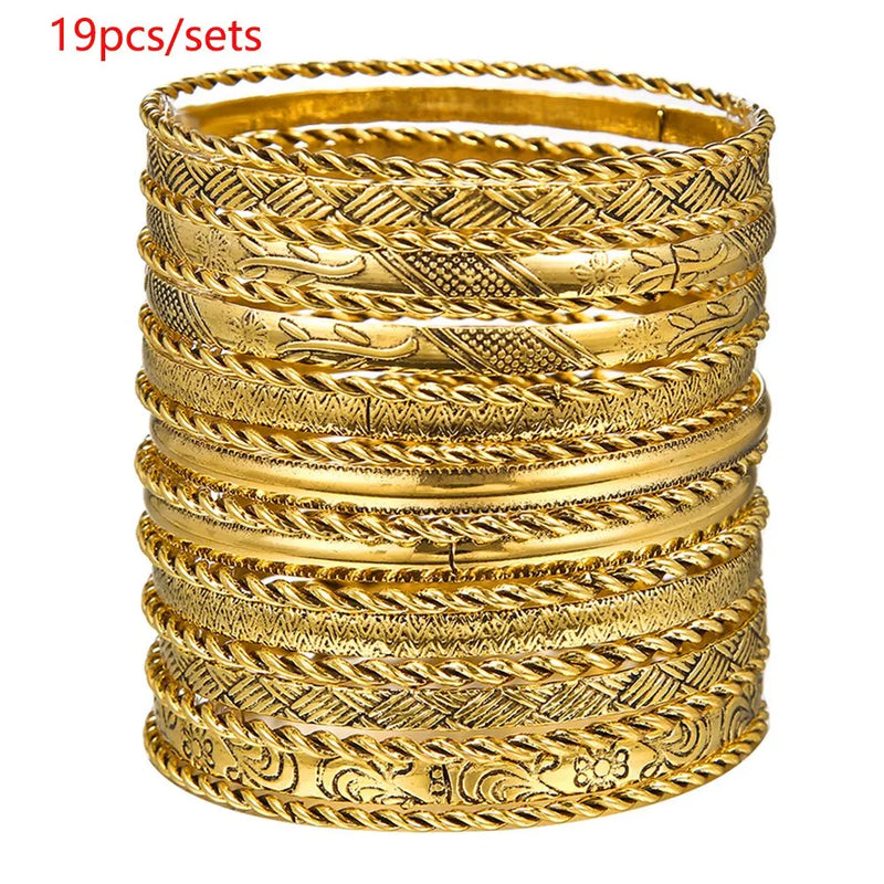 Gold-plated Vintage Bangle Bracelet For Women Multi-layer Charm Cuff
