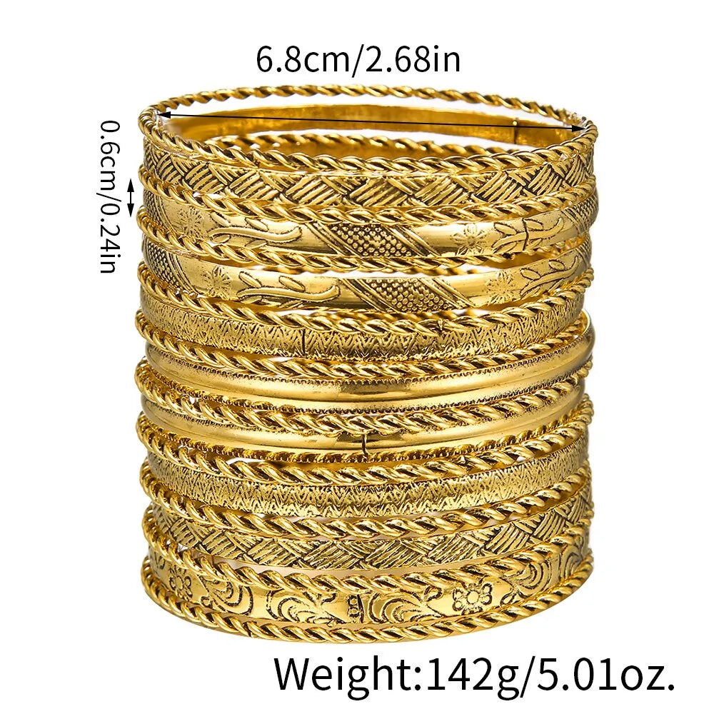 Gold-plated Vintage Bangle Bracelet For Women Multi-layer Charm Cuff