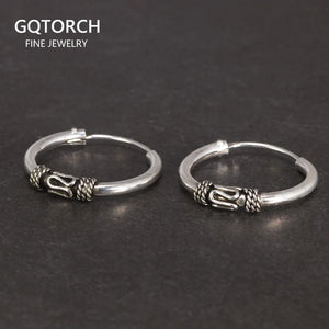925 Silver Circle Hoop Earrings Steampunk Round Earring Peace Lines