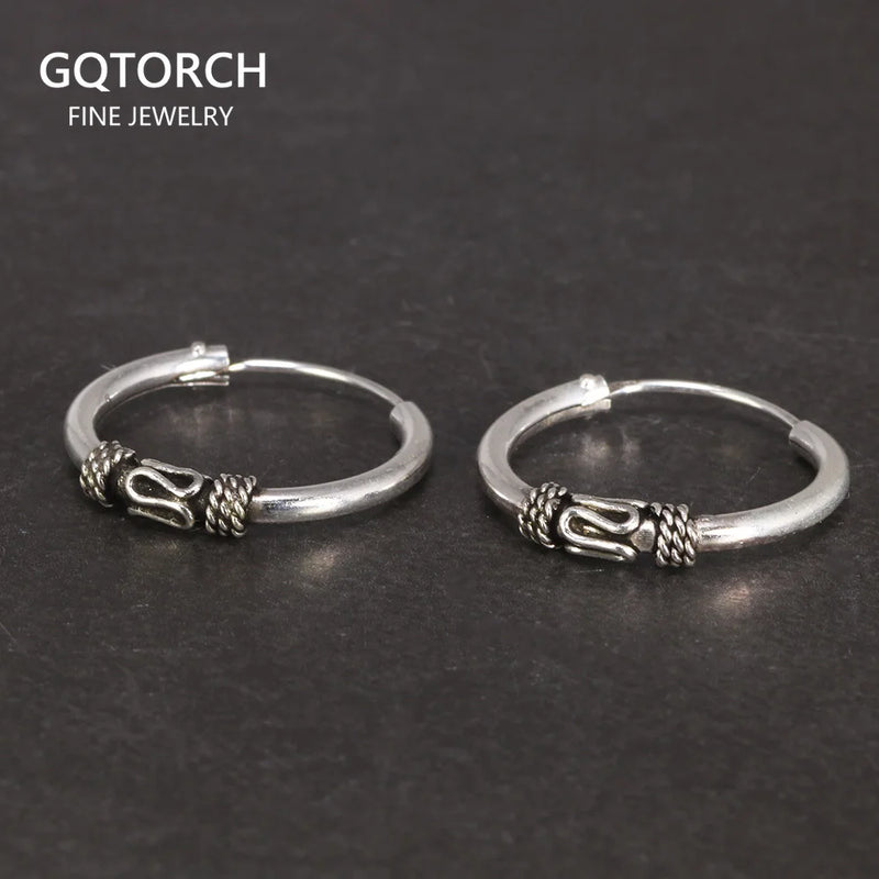 925 Silver Circle Hoop Earrings Steampunk Round Earring Peace Lines