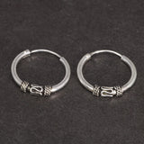 925 Silver Circle Hoop Earrings Steampunk Round Earring Peace Lines