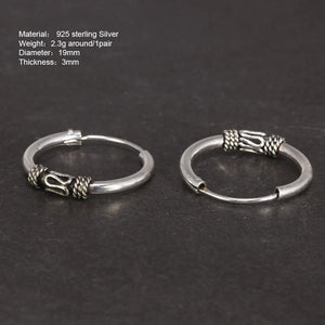 925 Silver Circle Hoop Earrings Steampunk Round Earring Peace Lines