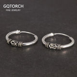 925 Silver Circle Hoop Earrings Steampunk Round Earring Peace Lines