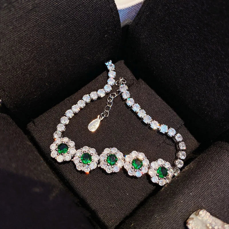 19mm Silver Crystal Stone Bracelet Green Cubic Zirconia Bangle