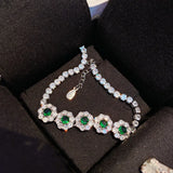 19mm Silver Crystal Stone Bracelet Green Cubic Zirconia Bangle