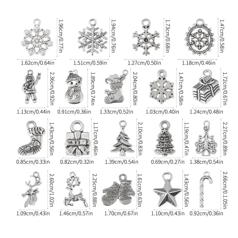 19pcs Christmas Charms Deer Snow Socks Tree Santa Claus Mixed Pendants