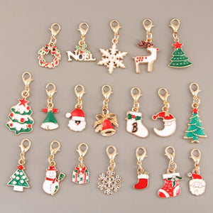 19pcs Colorful Enamel Christmas Keychains Santa Sock Snowflake Charms Jewelry