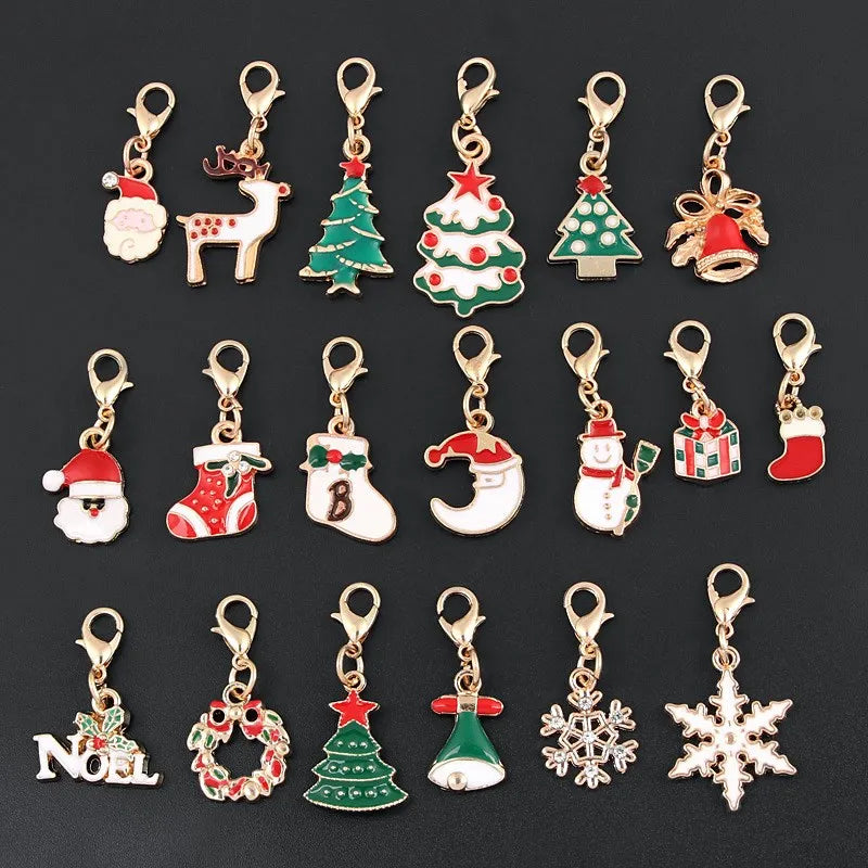 19pcs Colorful Enamel Christmas Keychains Santa Sock Snowflake Charms Jewelry
