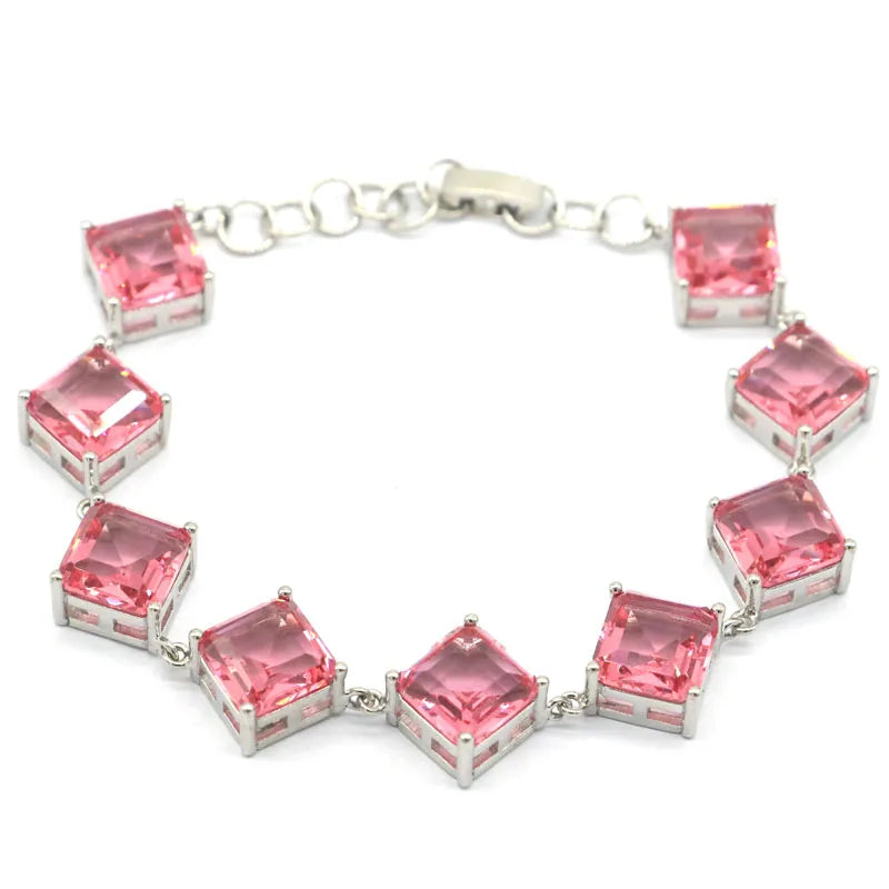 Gorgeous Pink Morganite Engagement Silver Bracelet