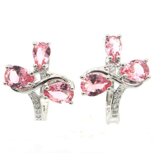 4g Pink Morganite CZ 925 Silver Earrings