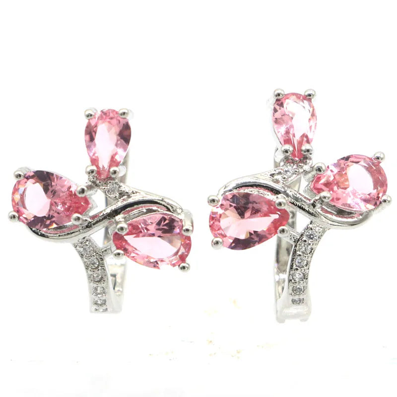 4g Pink Morganite CZ 925 Silver Earrings