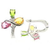 Pink Morganite Golden Citrine Green Peridot CZ 925 Silver Earrings