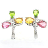 Pink Morganite Golden Citrine Green Peridot CZ 925 Silver Earrings