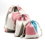 Pink Flower Cotton Bags Drawstring Jewelry Gift Bag Cartoon Character Printed
