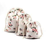 Pink Flower Cotton Bags Drawstring Jewelry Gift Bag Cartoon Character Printed