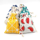 Pink Flower Cotton Bags Drawstring Jewelry Gift Bag Cartoon Character Printed