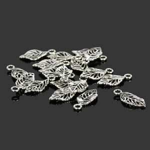 100Pcs Leaf Charm Antique Silver Plated Pendant Jewelry DIY Pendants