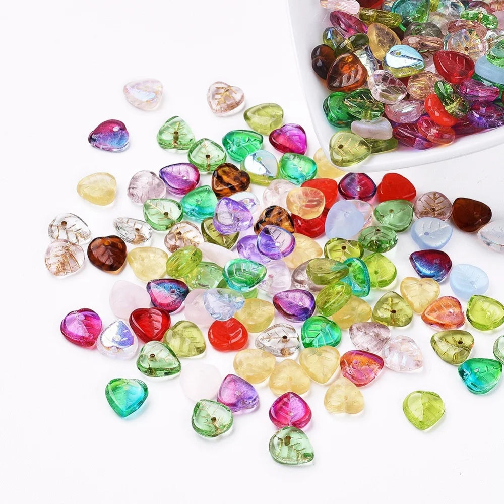 Mixed Czech Glass Leaf Beads for Jewelry Making DIY Crafts