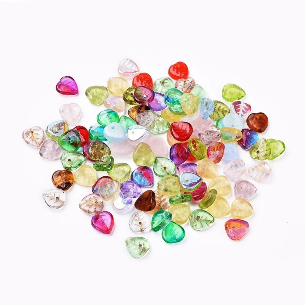 Mixed Czech Glass Leaf Beads for Jewelry Making DIY Crafts