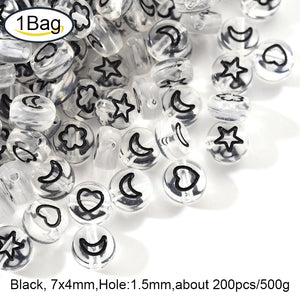 Acrylic Beads Flat Round Moon Heart Star 7x4mm 200pcs