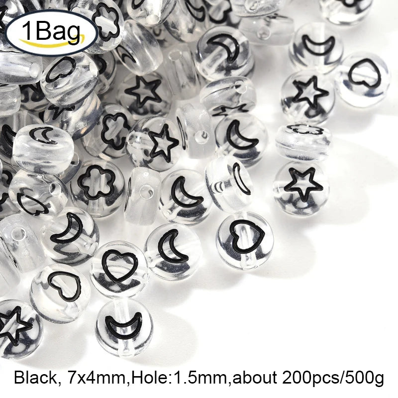 Acrylic Beads Flat Round Moon Heart Star 7x4mm 200pcs
