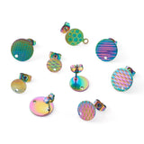 304 Stainless Steel Flat Round Ear Stud Findings with Ear Nuts, Mix