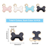 40pcs 4Colors Dog Bone Enamel Charms Pet Pendants Crystal Doggy Bone Charm