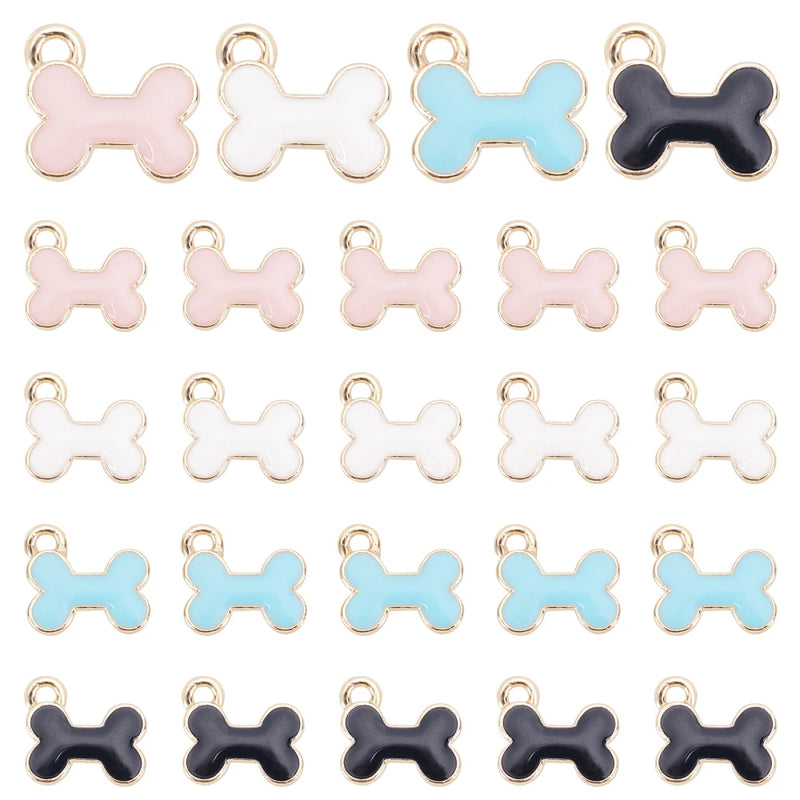 40pcs 4Colors Dog Bone Enamel Charms Pet Pendants Crystal Doggy Bone Charm