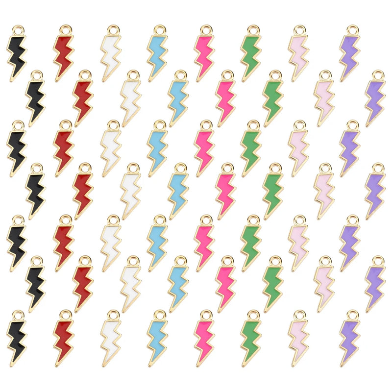 80pcs Lightning Bolt Charms Enamel Pendants 8 Colors Alloy Thunder Flash Charm