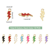 80pcs Lightning Bolt Charms Enamel Pendants 8 Colors Alloy Thunder Flash Charm