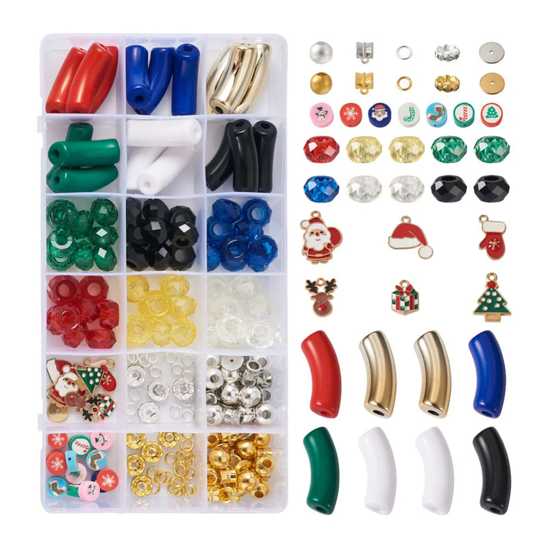 Christmas Bracelet DIY Kit with Curved Tube Beads & Enamel Charms