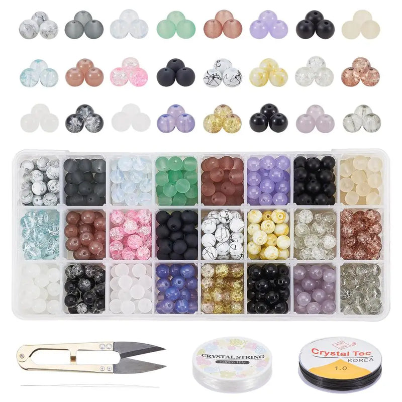 DIY Beading Kit 24 Colors 8mm Glass Beads for Bracelet Necklace Jewelry