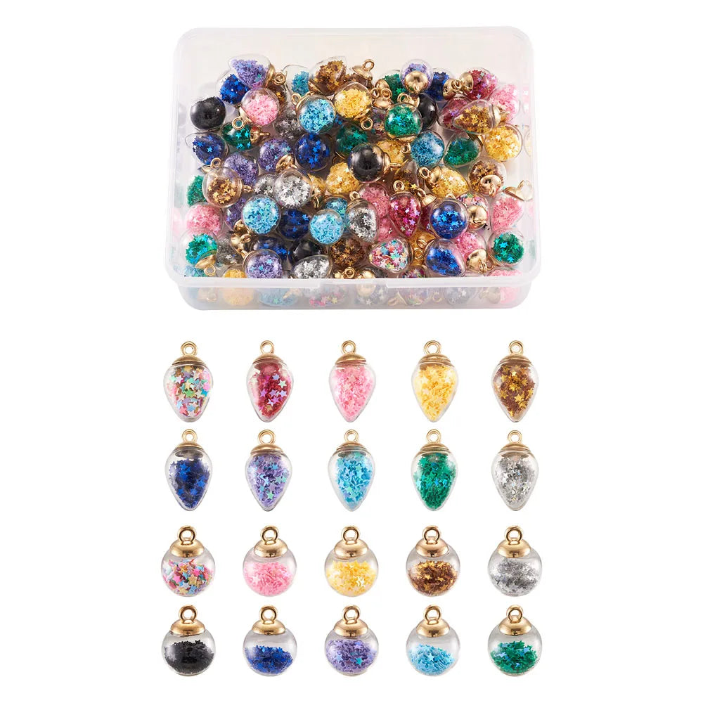 Glass Ball Pendants with Shining Stars Sequins for DIY Jewelry Making